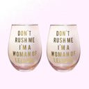 Set of 2 Don't Rush Me, I'm a Woman Of Leisure Stemless Wine Glass in Rose and Gold | 20 0z.  Don't Rush Me, I'm a Woman Of Leisure Stemless Wine Glass in Rose and Gold