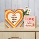 Positivity And Motivational Groovy '70s Theme Wall and Hanging Decor | Retro Wooden Block Sign