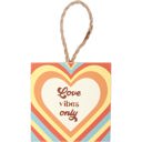 Groovy Self-Hanging Mini Ornament Art Prints | 3 Piece Wooden Display | Love Themed Groovy '70s Theme Wall and Hanging Decor | Retro Wooden Block Sign