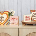 Crazy Love Block Sign | Pre-drilled Keyhole | 3" x 3" Groovy '70s Theme Wall and Hanging Decor | Retro Wooden Block Sign