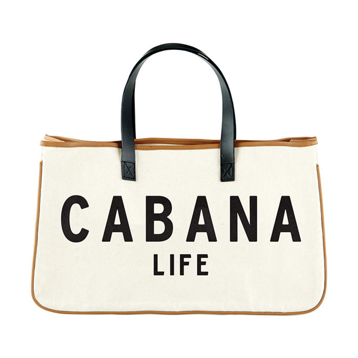 Large Canvas Rectangular Totes - Cabana Life, Babe, Homebody, I Do It For Me | Genuine Leather Handles