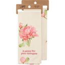 Peony For Your Thoughts Flower Pun Embroidered Tea and Dish Towels | Novelty Kitchen Hand Towels