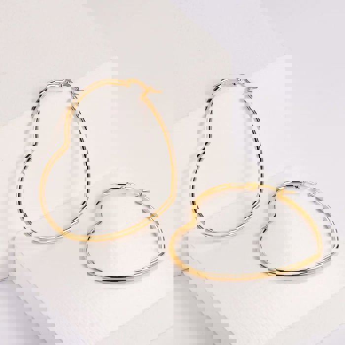 Heart Hoop Earrings Silver or Gold