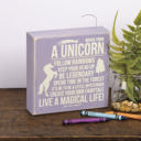 Advice From Unicorn | 6" x 6" x 1.75" Cute and Funny Graphic Wooden Box Signs with Sayings for Gallery Walls