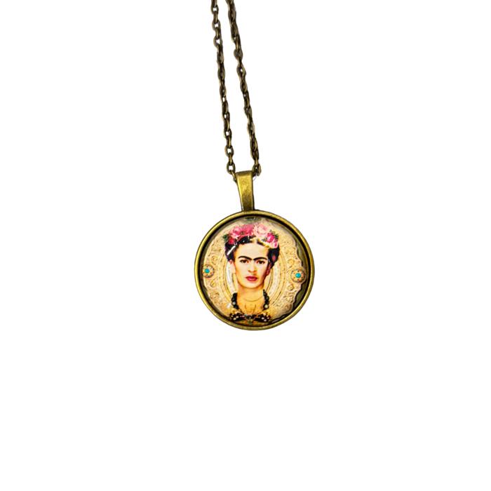 Frida Cabochon Pendant Necklace in Aged Bronze or Black