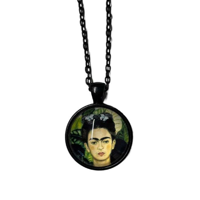 Frida Cabochon Pendant Necklace in Aged Bronze or Black