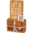 Life Is Better Camping Box Sign and Socks Giftable Set Cute and Cozy Accessories | Christmas Holiday Gift Ideas - Stocking Stuffers Under $15