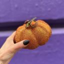 Orange Glitter Disco Pumpkins - Velvet Decor Pumpkins for Halloween - Glitter Neon Flocked Indoor Halloween Decorations