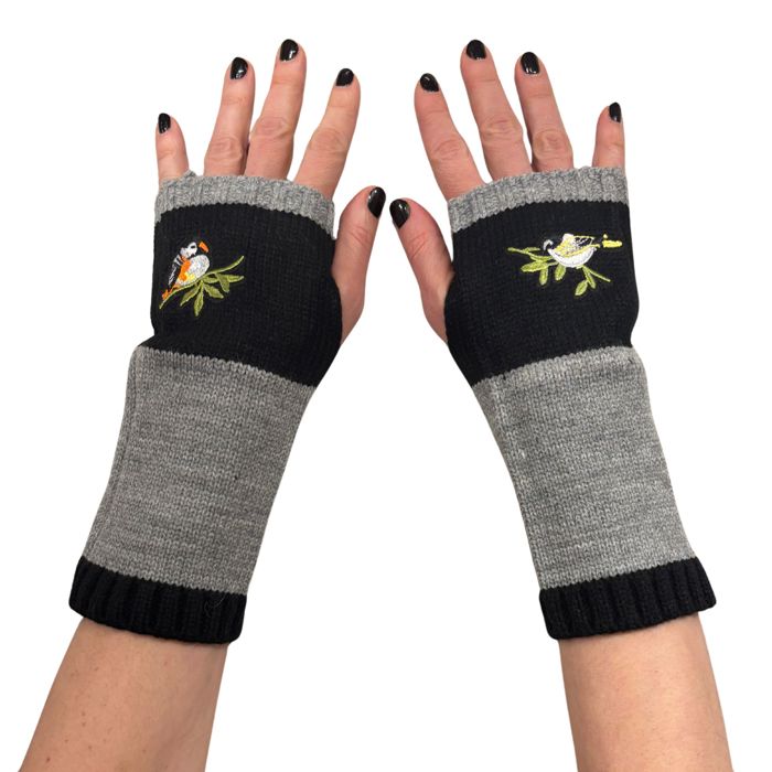 Bird Applique Arm Warmers | Fingerless Gloves in Black, Pink, or Green