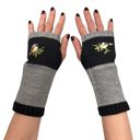 Black Bird Applique Arm Warmers | Fingerless Gloves in Black, Pink, or Green