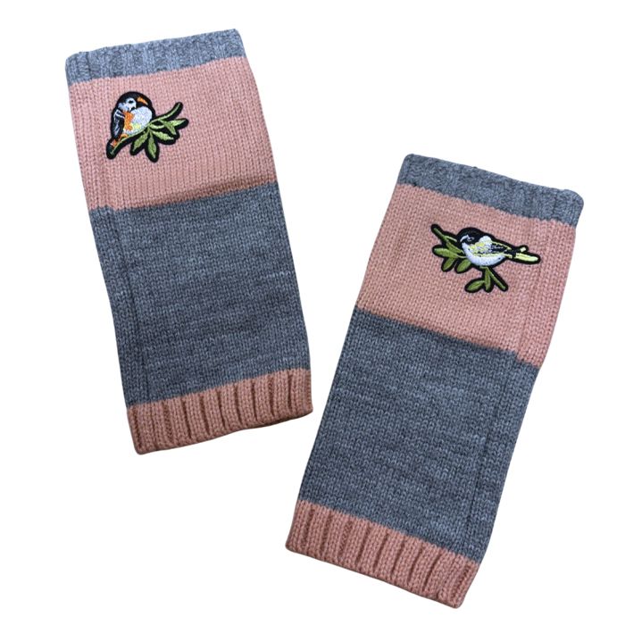 Bird Applique Arm Warmers | Fingerless Gloves in Black, Pink, or Green
