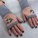 Pink Bird Applique Arm Warmers | Fingerless Gloves in Black, Pink, or Green