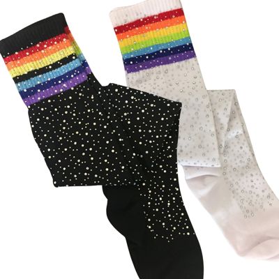 Over the Knee Jeweled Rainbow Glam Disco Socks (Black or White Rainbow)