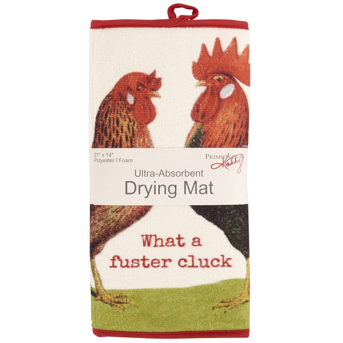 What A Fuster Cluck Ultra-absorbent Drying Mat | Hen Rooster Dish Drainer Pad | 21" x 14"