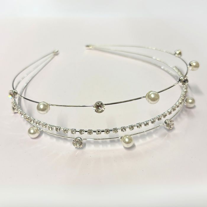 Three Strand Jeweled Headband Tiara | Party or Bridal Hair Accessory [Available in Gold or Silver]