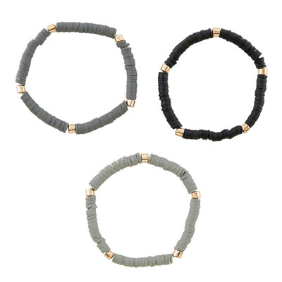 3 Pack Bracelet Set in Black / Charcoal / Gray | Black Shades Beaded Clay-like Bracelet
