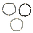  3 Pack Bracelet Set in Black / Charcoal / Gray | Black Shades Beaded Clay-like Bracelet