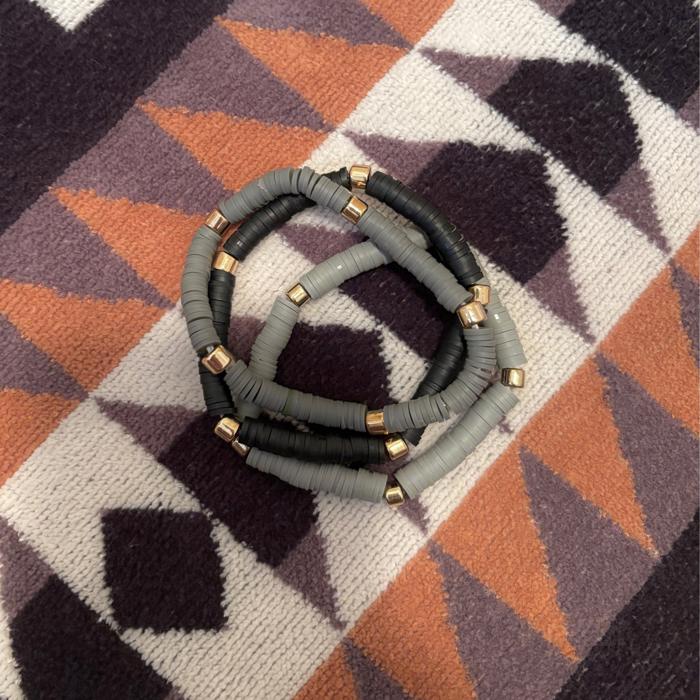 3 Pack Bracelet Set in Black / Charcoal / Gray | Black Shades Beaded Clay-like Bracelet