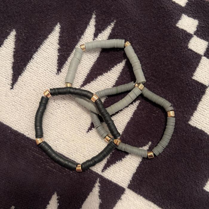 3 Pack Bracelet Set in Black / Charcoal / Gray | Black Shades Beaded Clay-like Bracelet