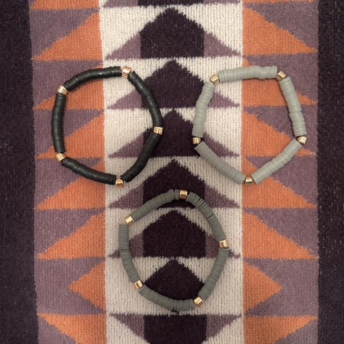 3 Pack Bracelet Set in Black / Charcoal / Gray | Black Shades Beaded Clay-like Bracelet