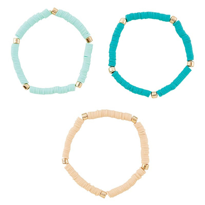 3 Pack Bracelet Set in Sage / Mint / Nude | Shades of Green Clay-like Beaded Jewelry