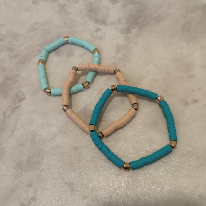 3 Pack Bracelet Set in Sage / Mint / Nude | Shades of Green Clay-like Beaded Jewelry