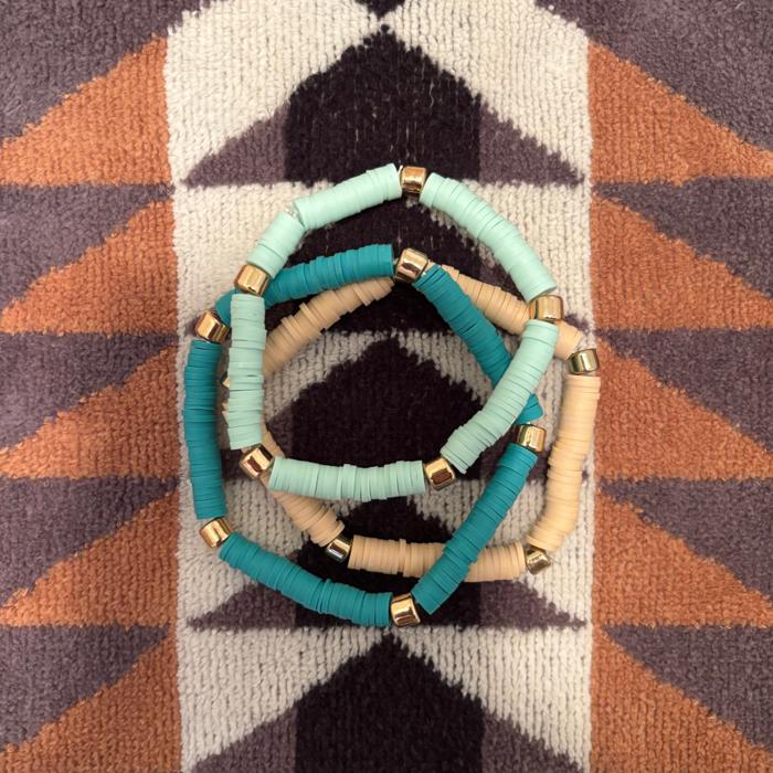 3 Pack Bracelet Set in Sage / Mint / Nude | Shades of Green Clay-like Beaded Jewelry