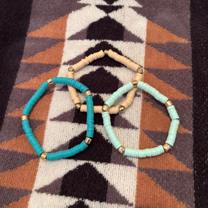 3 Pack Bracelet Set in Sage / Mint / Nude | Shades of Green Clay-like Beaded Jewelry