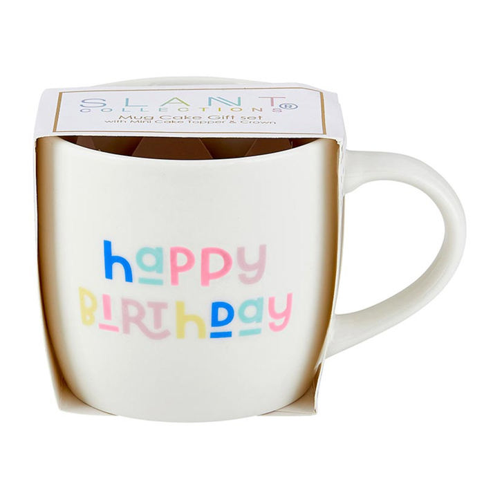 3 Piece Happy Birthday Mug Cake Gift Set | Coffee Mug Mini Crown Cupcake Topper