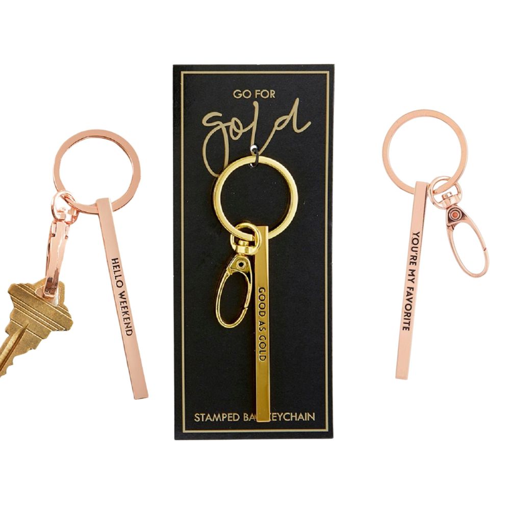 Gold Bar Skinny Keychains - Metal Quote Key Holder