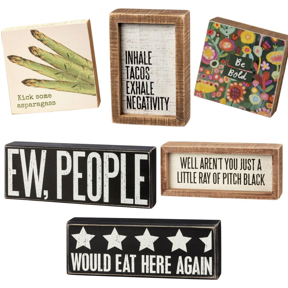 Cute and Funny Graphic Wooden Box Signs with Sayings for Gallery Walls