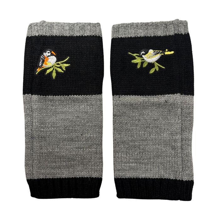 Bird Applique Arm Warmers | Fingerless Gloves in Black, Pink, or Green
