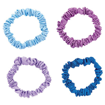 4 Pack Satin Hair Tie Pack in Navy / Purple / Lilac / Sky Blue | Poly Satin Scrunchies Hair Accessory