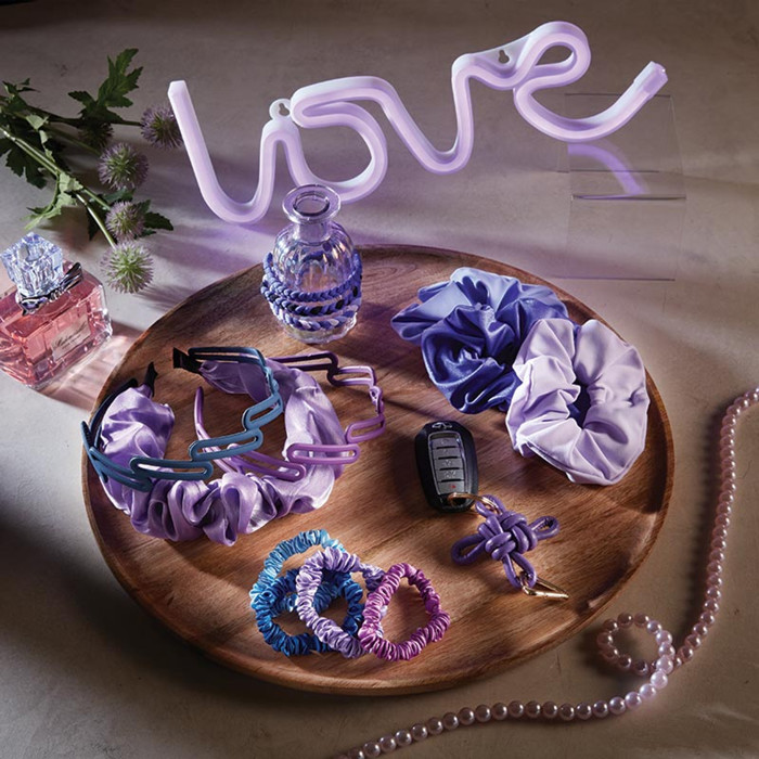 4 Pack Satin Hair Tie Pack in Navy / Purple / Lilac / Sky Blue | Poly Satin Scrunchies Hair Accessory