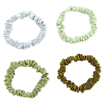 4 Pack Satin Hair Tie Pack in Olive / Sage / Mint / Camo | Poly Satin Scrunchies Hair Accessory