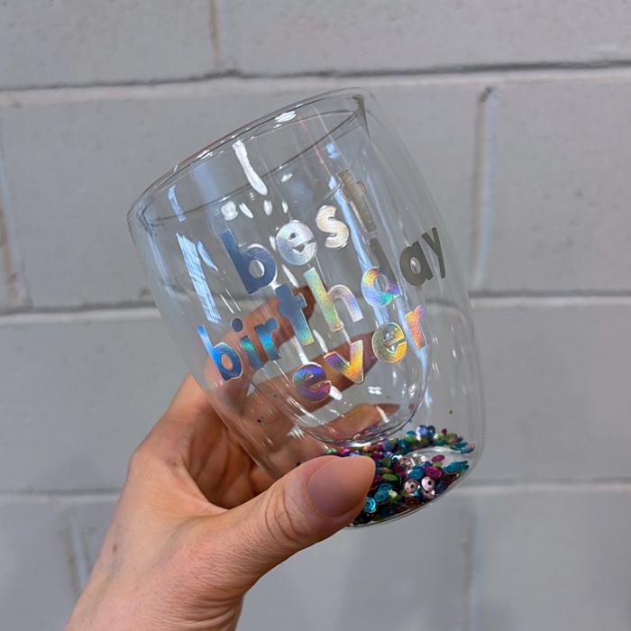 Best Birthday Ever Double-Wall Stemless Glass | With Sequins Inside