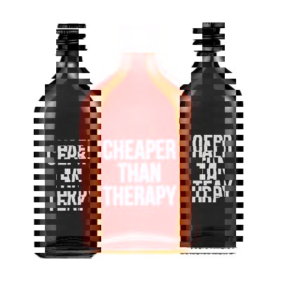 Cheaper Than Therapy Amber Mini Flask | Glass Liquor Bottle | Gift for Dudes