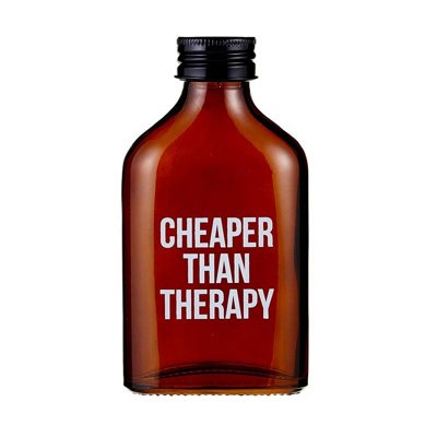 Cheaper Than Therapy Amber Mini Flask | Glass Liquor Bottle | Gift for Dudes