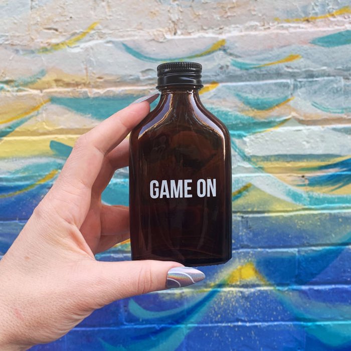 Game On Amber Mini Flask Glass | Dad Gifts Sports Themed Bottle