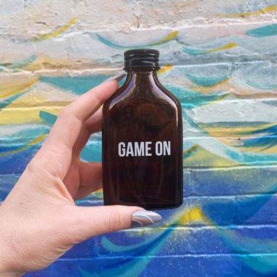 Game On Amber Mini Flask Glass | Dad Gifts Sports Themed Bottle