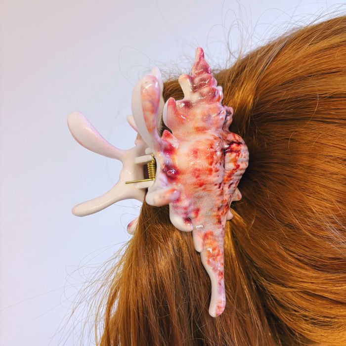 Realistic Conch Shell Hair Claw in Natural Brown and White | Claw Clip Hair Accessories