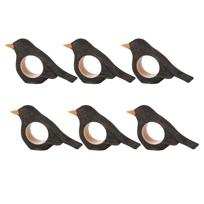 Crow Napkin Ring | Wooden Sculpted Black Bird Serviette Ring Table Napkin Holder | 4" x 2.75"