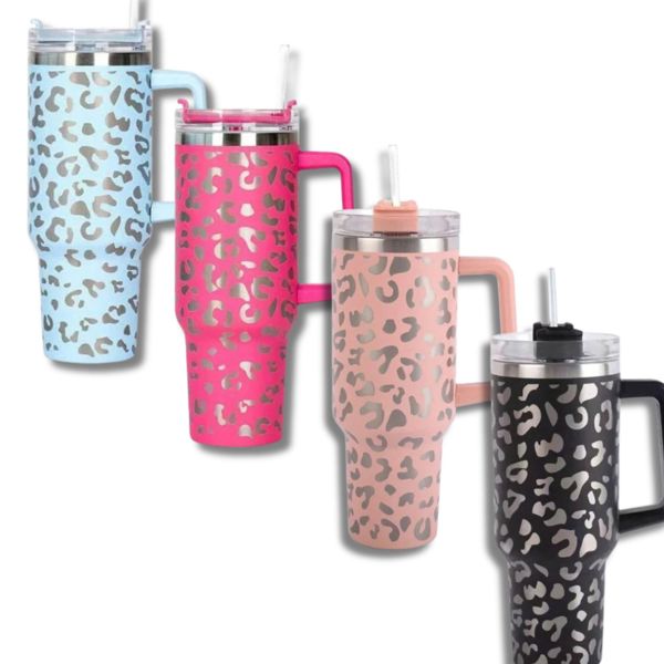 Wild Cheetah Print 40 oz Stainless Steel Insulated Handle Tumbler - XL Size with Straw