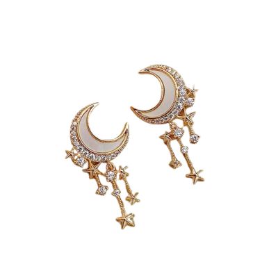 Witchy Moon Earrings | Gold Ivory Crescent and Star Drop Earrings