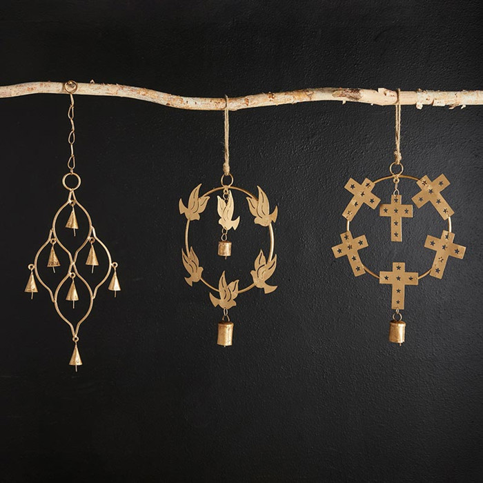 Set of 2 Hanging Crosses Metal Wall Décor, 25" L x 13" W, Gold Crosses