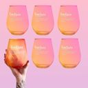  Set of 6 Badass Jumbo Stemless Wine Glass in Orange Pink Ombre | 30 Oz. | Holds an Entire Bottle of Wine
