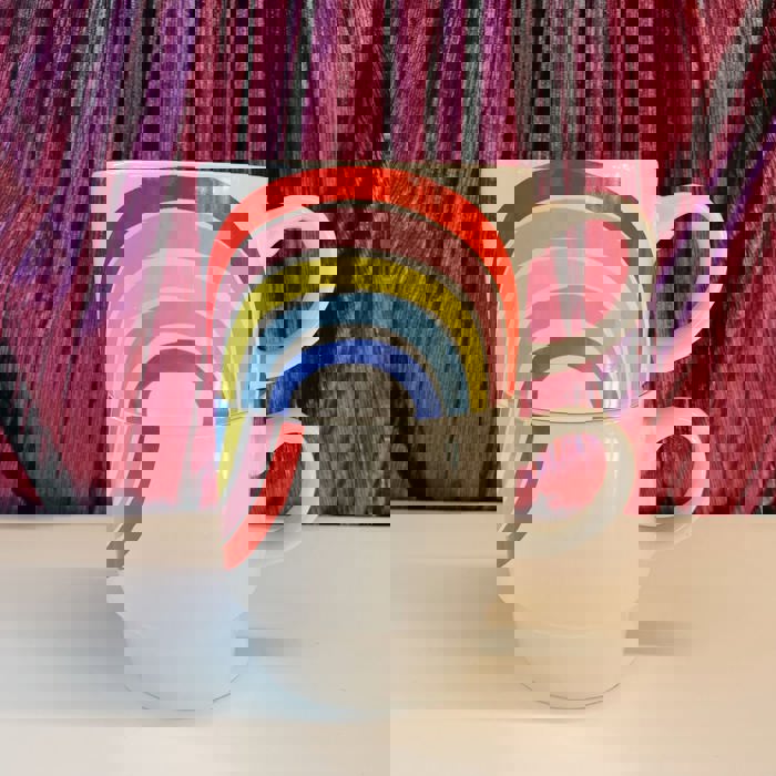 70s Rainbow Stacking Mug Set of 2 | Vintage Style Giftable 14 oz Mugs in Painted Ceramic