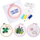  Cute Cross-Stitch Kits in Boxes: "This Took Forever", Plant Life, Cactus, Rainbow DIY Giftable Craft Kit with Hoop