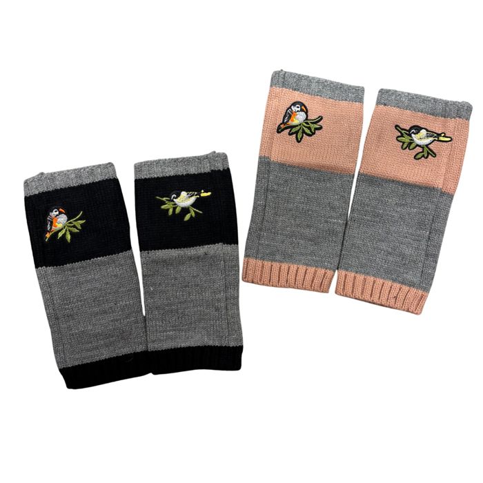 Bird Applique Arm Warmers | Fingerless Gloves in Black, Pink, or Green