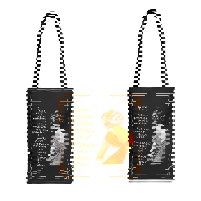 Glass of Champagne and a Billion Dollars Tote Bag in Art Deco Black | 16" x 16"
